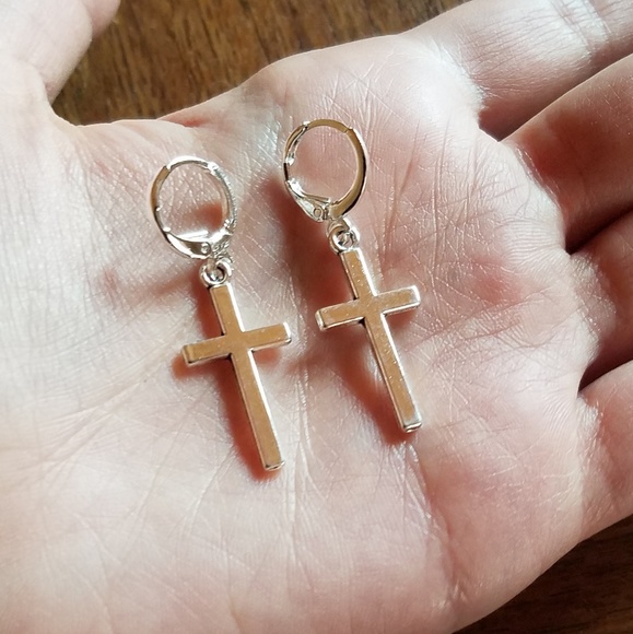 NWOT Silver Cross Drop Earrings - Picture 6 of 7